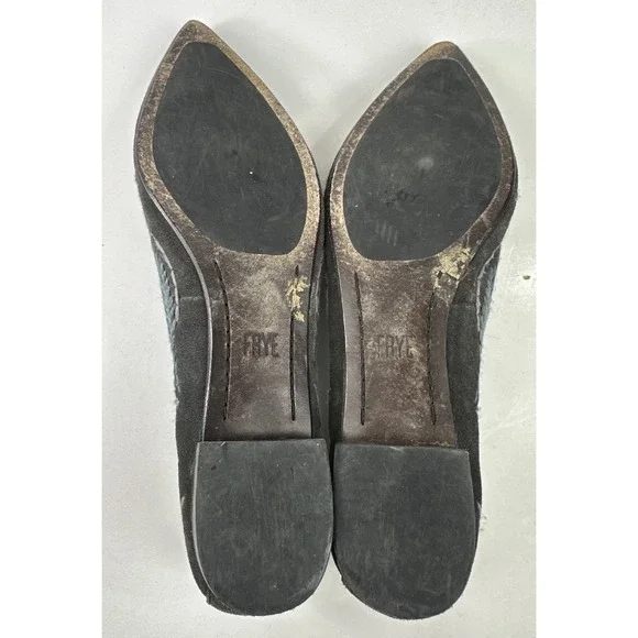 Frye Embroidered Studded Pointed Toe Slip On Ballet Flats Gray Suede 9M Size 9 - Picture 8 of 10